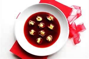 beetroot soup with ravioli
